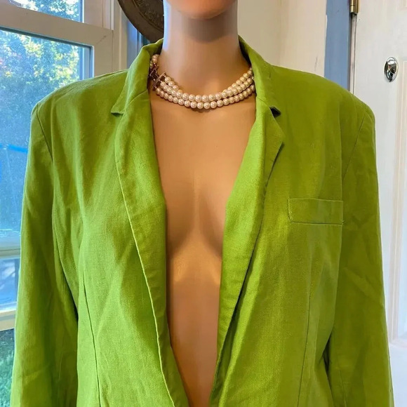 J.R.T Linen Cotton Blend Light Green One Button Suit Blazer Women 8 Pockets - Picture 6 of 8